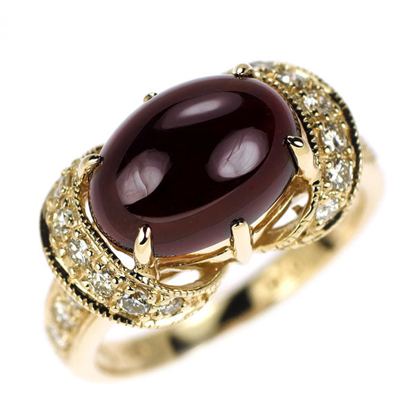 碌山 K14YG ガーネット ダイヤモンド リング 3.10ct D0.30ct