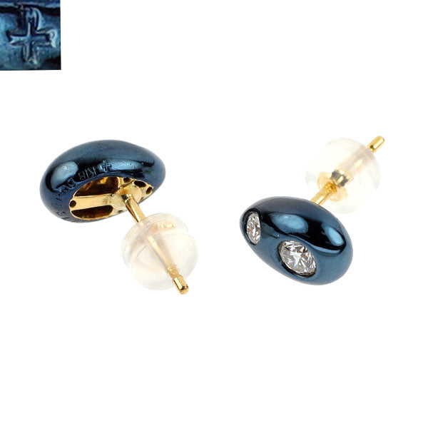 サザンクロス ブルーコーティング/ K18YG ダイヤモンド ピアス 0.305ct D0.14ct