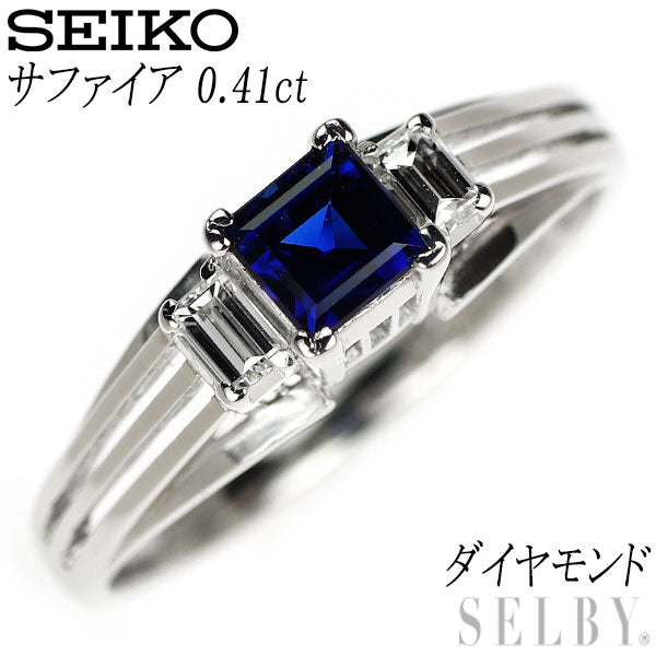 セイコー Pt900 サファイア ダイヤモンド リング 0.41ct 陽刻ヴィンテージ 昭和風レトロ