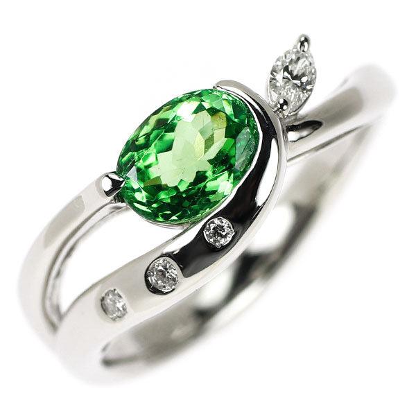 Pt900 グロッシュラーライトガーネット ダイヤモンド リング 1.110ct D0.10ct