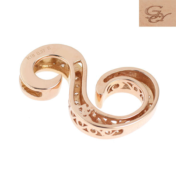 ゆきざき K18YG/PG ダイヤモンド ペンダントトップ 0.37ct イニシャルS