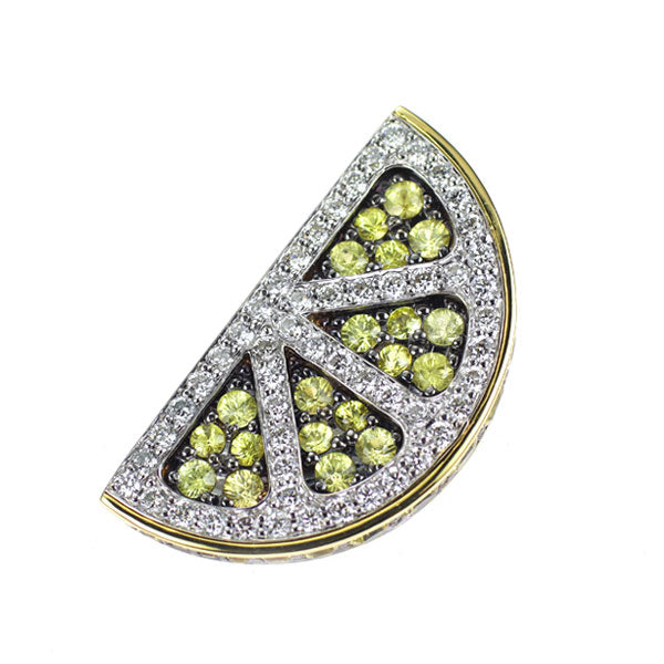 ブラックメッキ/ K18YG/WG イエローサファイア ダイヤモンド ペンダントトップ 0.84ct D0.35ct レモン