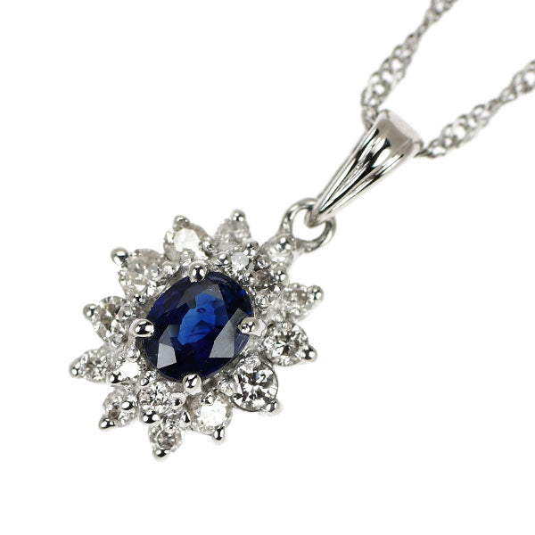 Pt900/ Pt850 サファイア ダイヤモンド ペンダントネックレス 0.25ct D0.30ct