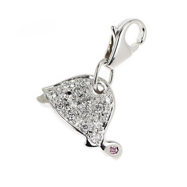 希少 K18WG 天然ピンク/カラーレス ダイヤモンド チャーム 0.01ct D0.22ct 亀 パヴェ