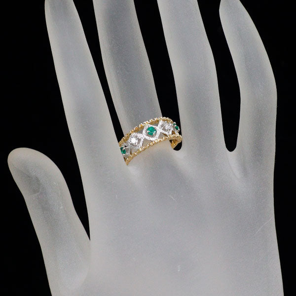 K18YG/Pt900 エメラルド ダイヤモンド リング 0.18ct 0.12ct