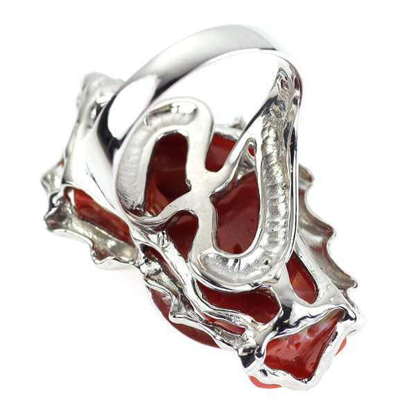 Pt900 珊瑚/サンゴ ダイヤモンド リング D0.05ct