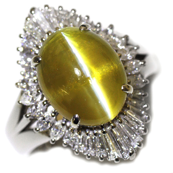 Pt900 クリソベリル キャッツアイ ダイヤモンド リング 14.68ct 2.20ct