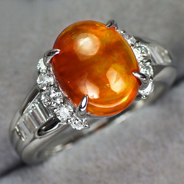 Pt900 ファイアオパール ダイヤモンド リング 3.587ct D0.76ct
