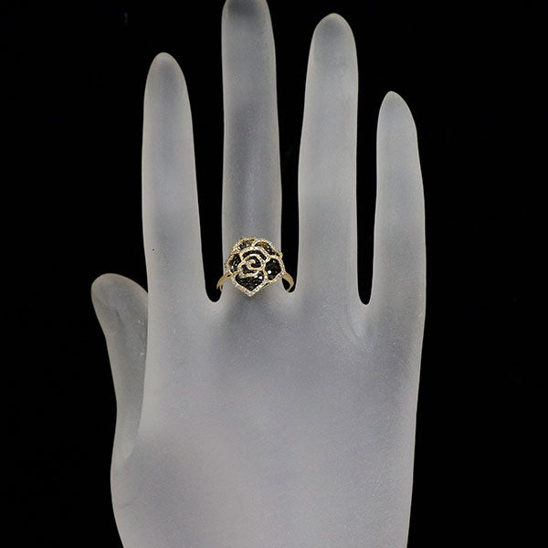 K18YG ブラック/カラーレス ダイヤモンド リング 0.50ct 薔薇