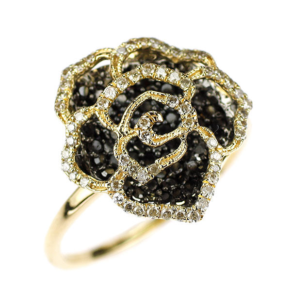 K18YG ブラック/カラーレス ダイヤモンド リング 0.50ct 薔薇