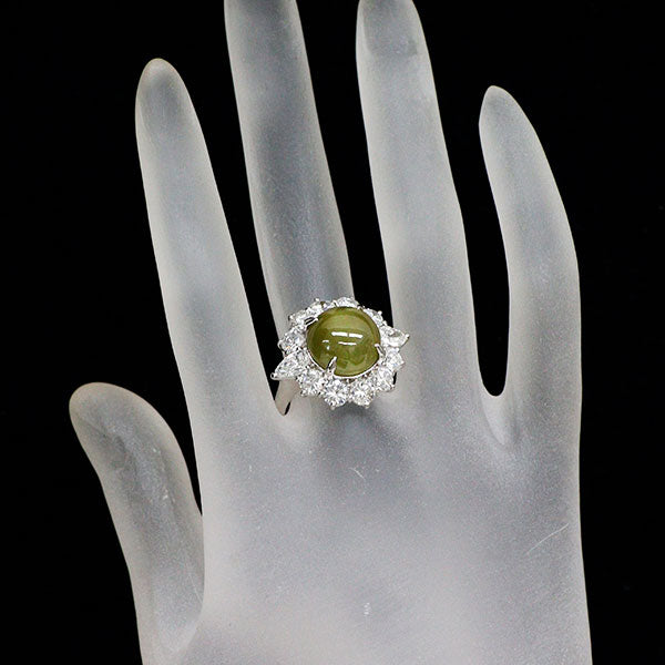 Pt900 クリソベリルキャッツアイ ダイヤモンド リング 13.10ct D3.18ct