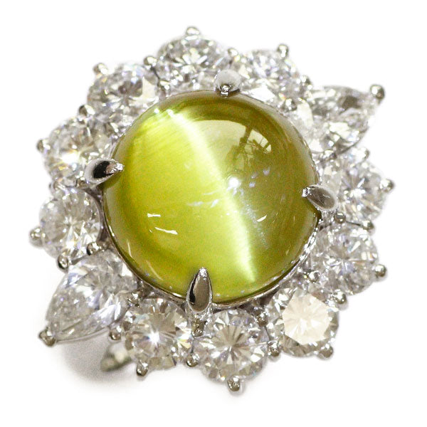 Pt900 クリソベリルキャッツアイ ダイヤモンド リング 13.10ct D3.18ct