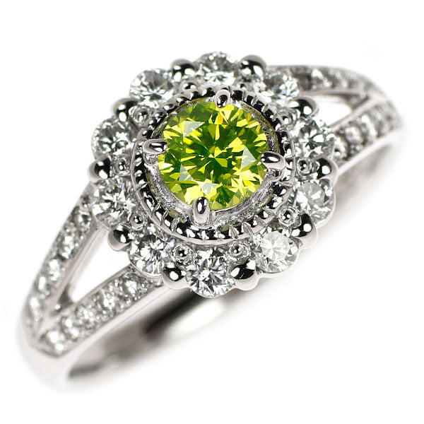 Pt900 アップルグリーンダイヤモンド リング 0.376ct D0.47ct