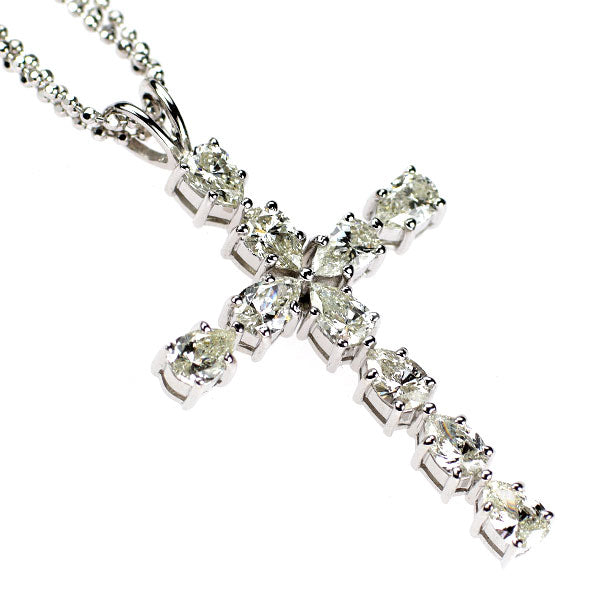 K18WG ペアシェイプ ダイヤモンド ペンダントネックレス 1.55ct クロス