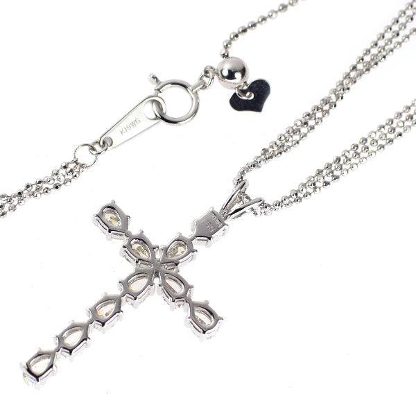 K18WG ペアシェイプ ダイヤモンド ペンダントネックレス 1.55ct クロス