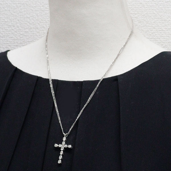 K18WG ペアシェイプ ダイヤモンド ペンダントネックレス 1.55ct クロス