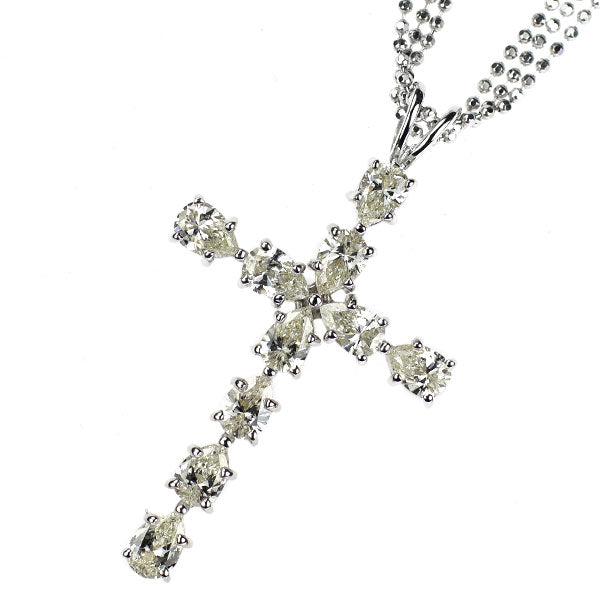 K18WG ペアシェイプ ダイヤモンド ペンダントネックレス 1.55ct クロス
