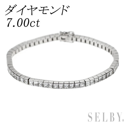 K18WG プリンセスカット ダイヤモンド テニス ブレスレット 7.00ct