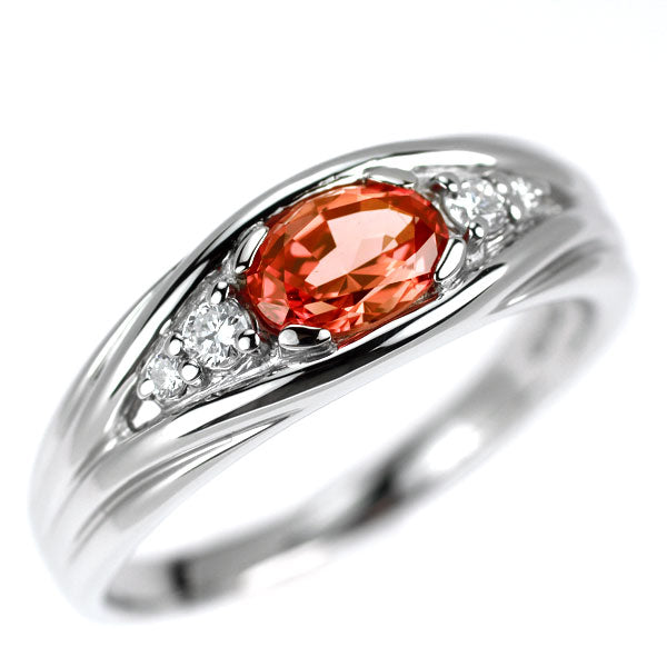 京セラ/ムーンジュエリー Pt950 再結晶パパラチア サファイア ダイヤモンド リング 0.97ct D0.12ct