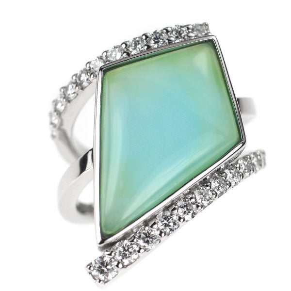 Pt900 ブルーオパール ダイヤモンド リング 6.50ct D0.85ct