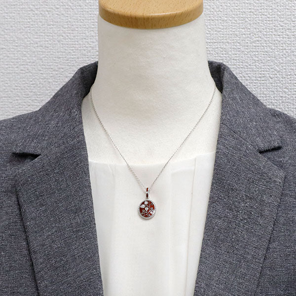 七宝ジュエリーShiki エナメル/ K18WG ダイヤモンド ペンダントネックレス 0.10ct リーフ 植物