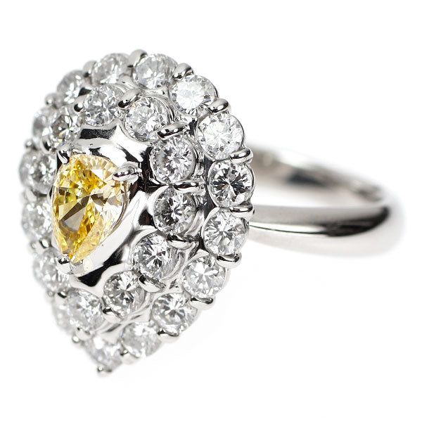 Pt900 LDH ペアシェイプ 天然イエロー ダイヤモンド リング 0.400ct FIOY SI2 D1.610ct