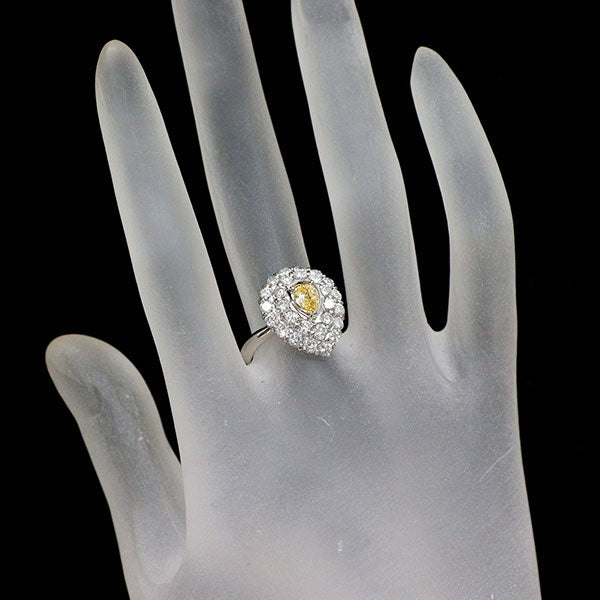 Pt900 LDH ペアシェイプ 天然イエロー ダイヤモンド リング 0.400ct FIOY SI2 D1.610ct