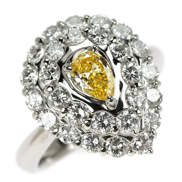 Pt900 LDH ペアシェイプ 天然イエロー ダイヤモンド リング 0.400ct FIOY SI2 D1.610ct