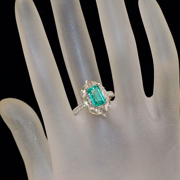 Pt950 コロンビア産ノンオイルエメラルド ダイヤモンド リング 1.42ct D1.32ct