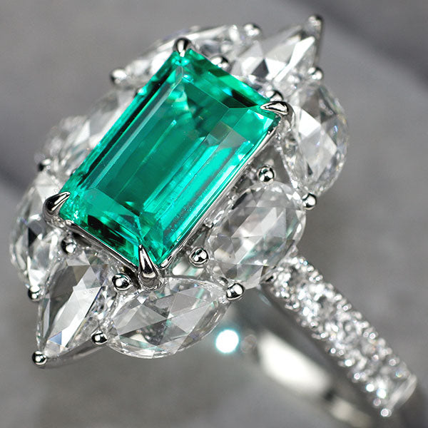 Pt950 コロンビア産ノンオイルエメラルド ダイヤモンド リング 1.42ct D1.32ct