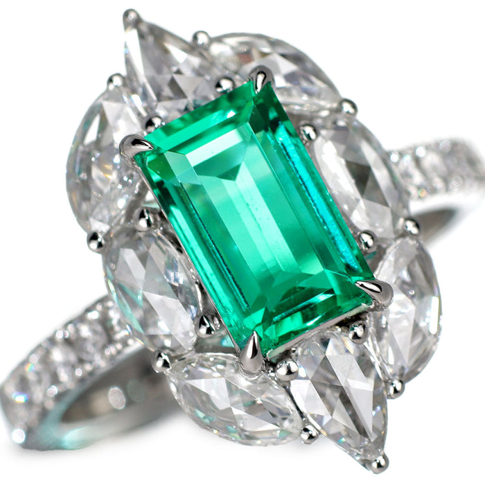 Pt950 コロンビア産ノンオイルエメラルド ダイヤモンド リング 1.42ct D1.32ct