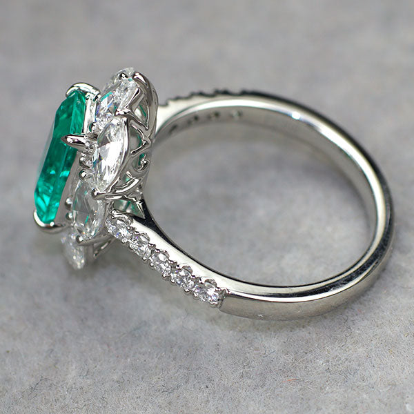 Pt950 コロンビア産ノンオイルエメラルド ダイヤモンド リング 1.42ct D1.32ct