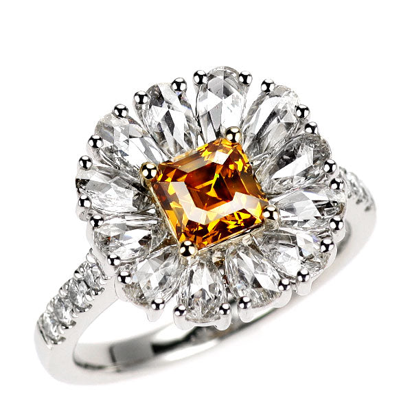 K18YG/Pt950 天然オレンジダイヤモンド リング 0.908ct FDYO SI2 D1.31ct