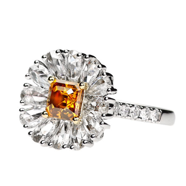 K18YG/Pt950 天然オレンジダイヤモンド リング 0.908ct FDYO SI2 D1.31ct