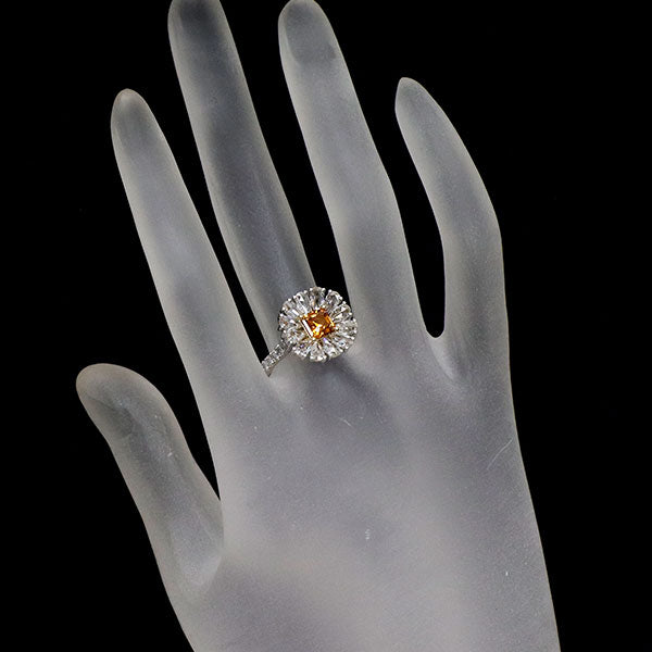 K18YG/Pt950 天然オレンジダイヤモンド リング 0.908ct FDYO SI2 D1.31ct