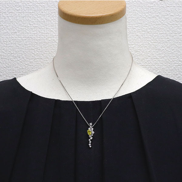 Pt900/ Pt850 イエロー トルマリン ダイヤモンド ペンダントネックレス 0.87ct D0.70ct