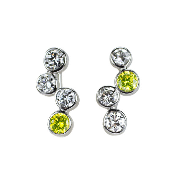 K18WG トリートイエローグリーン ダイヤモンド イヤリング 0.255ct D0.581ct