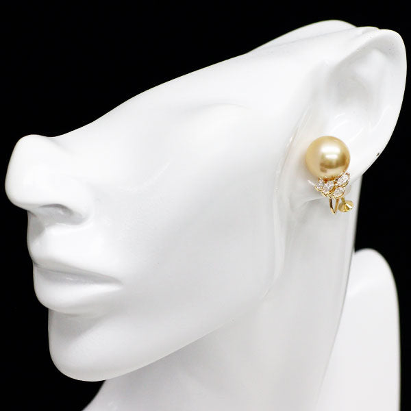 ミキモト K18YG ゴールデンパール ダイヤモンド イヤリング 径約13.4mm D0.88ct 《セルビー銀座店》【中古】