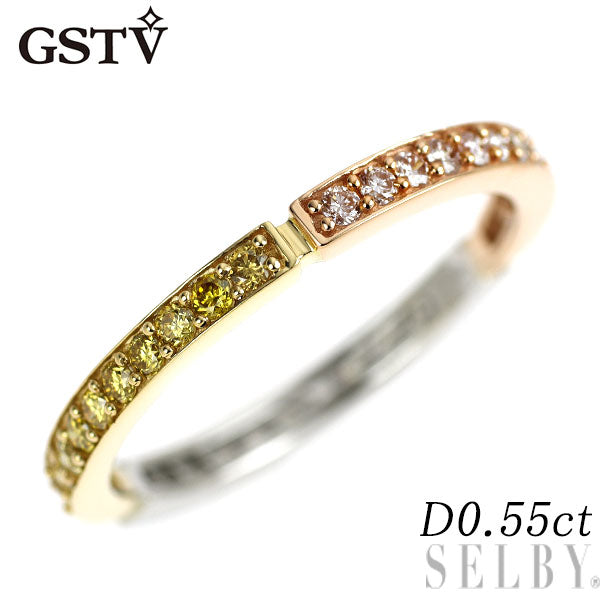 GSTV K18YG/PG/Pt950 天然ピンク/カラーレス/トリートイエロー ダイヤモンド リング 0.55ct