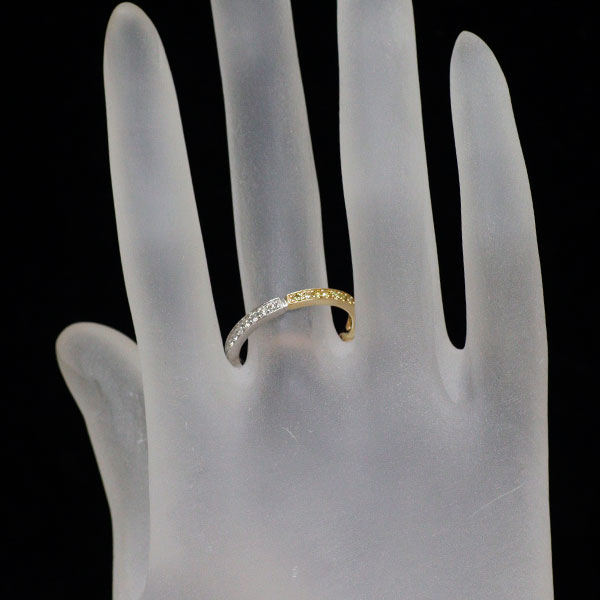 GSTV K18YG/PG/Pt950 天然ピンク/カラーレス/トリートイエロー ダイヤモンド リング 0.55ct