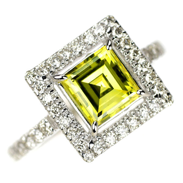K18WG トリートイエロー ダイヤモンド ダイヤモンド リング 1.122ct 0.48ct