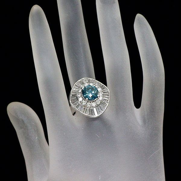 Pt900 トリートブルーダイヤモンド リング 2.769ct FIB I1 Fair D2.97ct