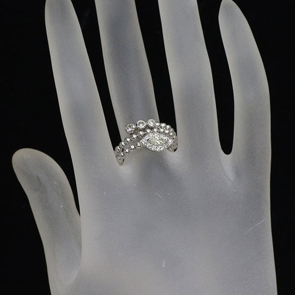 K18WG マーキス ダイヤモンド リング 0.187ct D0.30ct 形状記憶