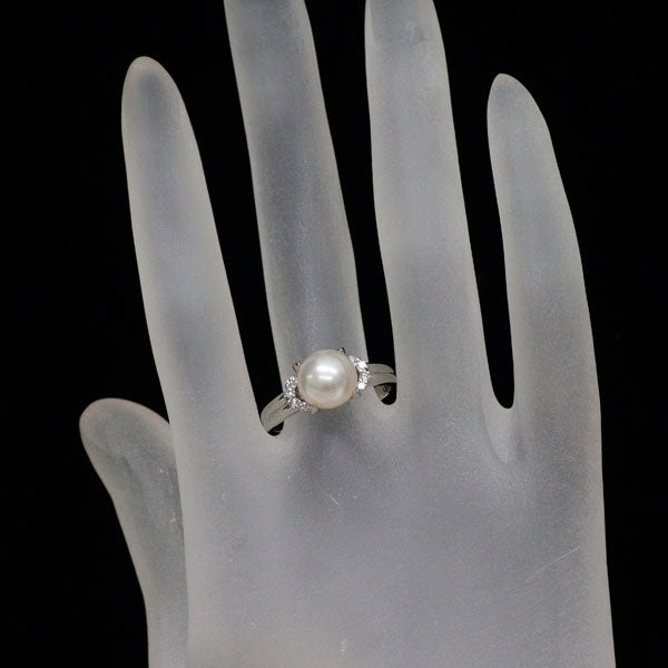 Pt900 アコヤ真珠 ダイヤモンド リング 径約8.5mm D0.14ct