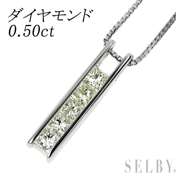 Pt900/ Pt850 プリンセスカット ダイヤモンド ペンダントネックレス 0.50ct