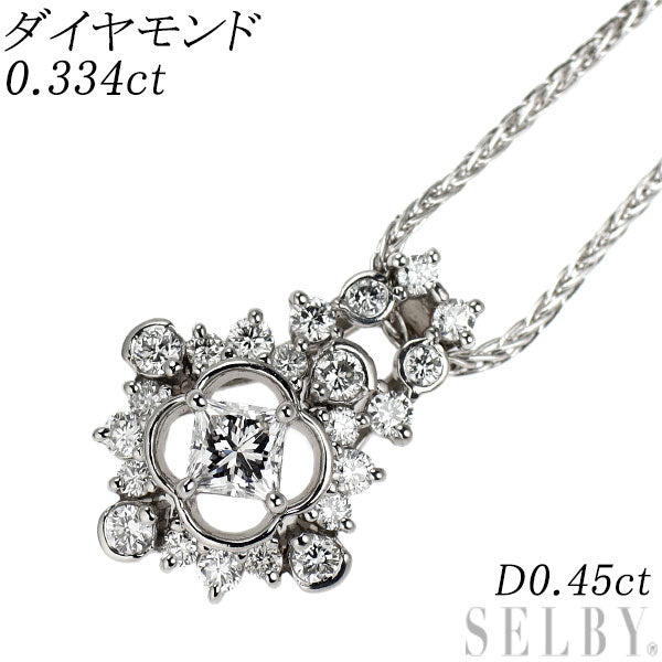 Pt900/ Pt850 プリンセスカット ダイヤモンド ペンダントネックレス 0.334ct D0.45ct
