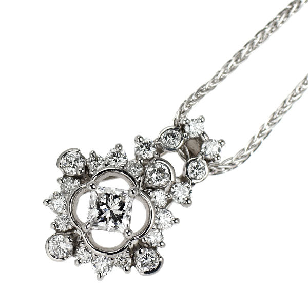 Pt900/ Pt850 プリンセスカット ダイヤモンド ペンダントネックレス 0.334ct D0.45ct