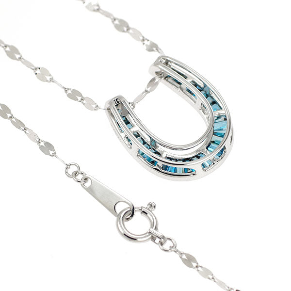 K18WG トリートブルーダイヤモンド ペンダントネックレス 0.40ct 馬蹄