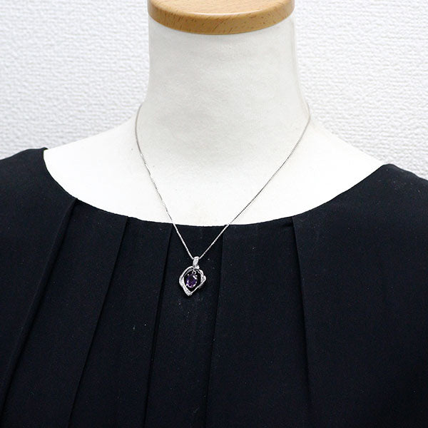 Pt900/ Pt850 パープル サファイア ダイヤモンド ペンダントネックレス 1.92ct D0.12ct