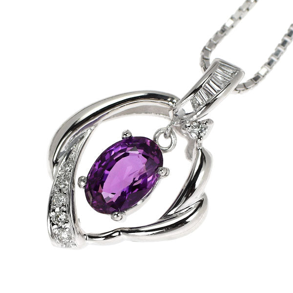Pt900/ Pt850 パープル サファイア ダイヤモンド ペンダントネックレス 1.92ct D0.12ct
